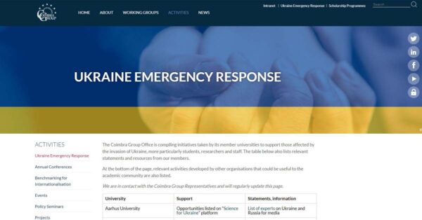 Nuovo sito Coimbra Group per le iniziative in risposta all’Emergenza Ucraina