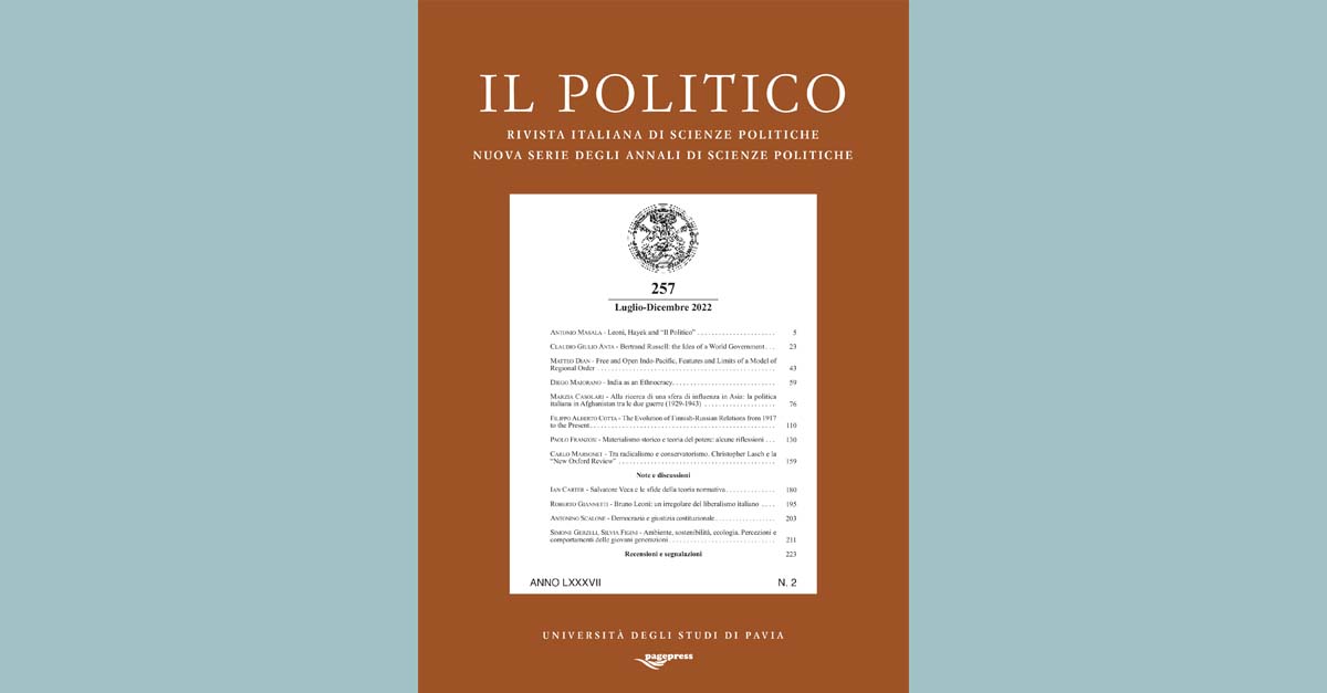 Online il n. 257 della rivista ＂Il Politico＂